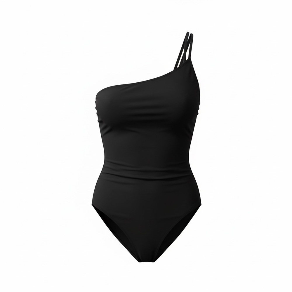 NWT Gottex One Shoulder One Piece Swimsuit Black Size 12 Mesh details adjustable